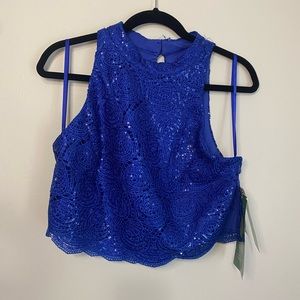 Love Reign Two Piece Royal Blue Halter Top/Skirt Size 13 NWT